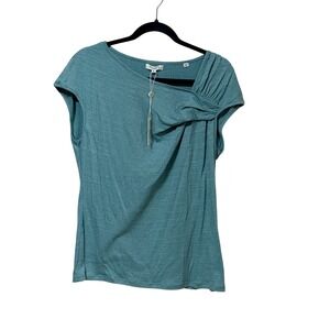 Max Studio London Womens XL Teal Asymmetrical Pleated Twist Neck Top 3704S75 NWT